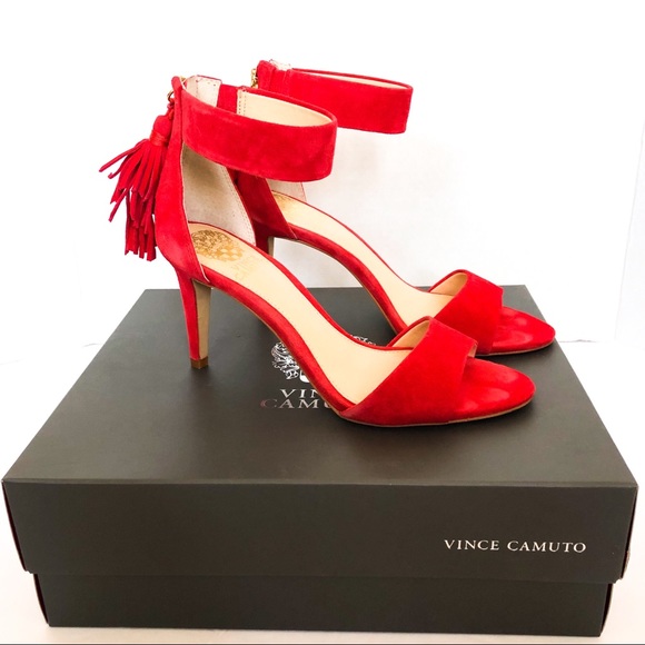Vince Camuto Shoes - {VINCE CAMUTO} Red Suede Catalyn Tassel Heels 7.5